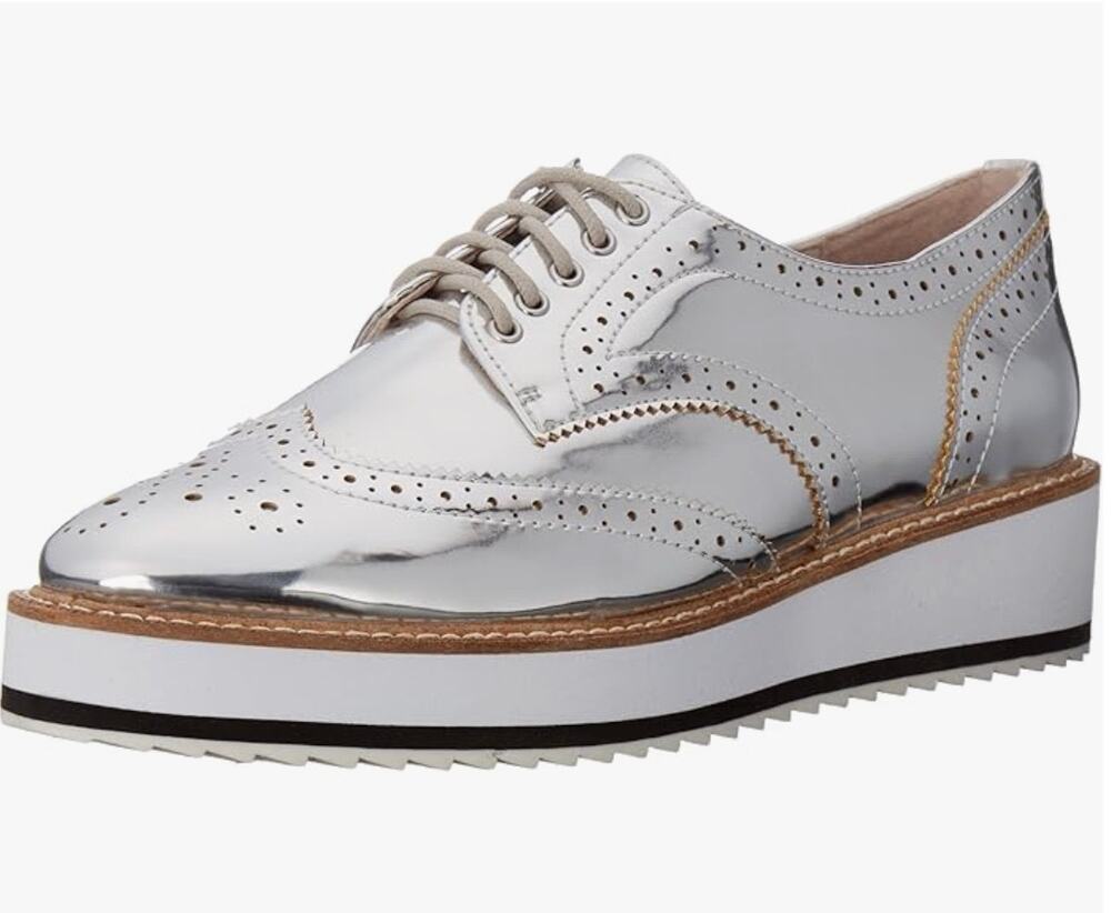 Shellys London Silver Metallic Wingtip Platform Loafers